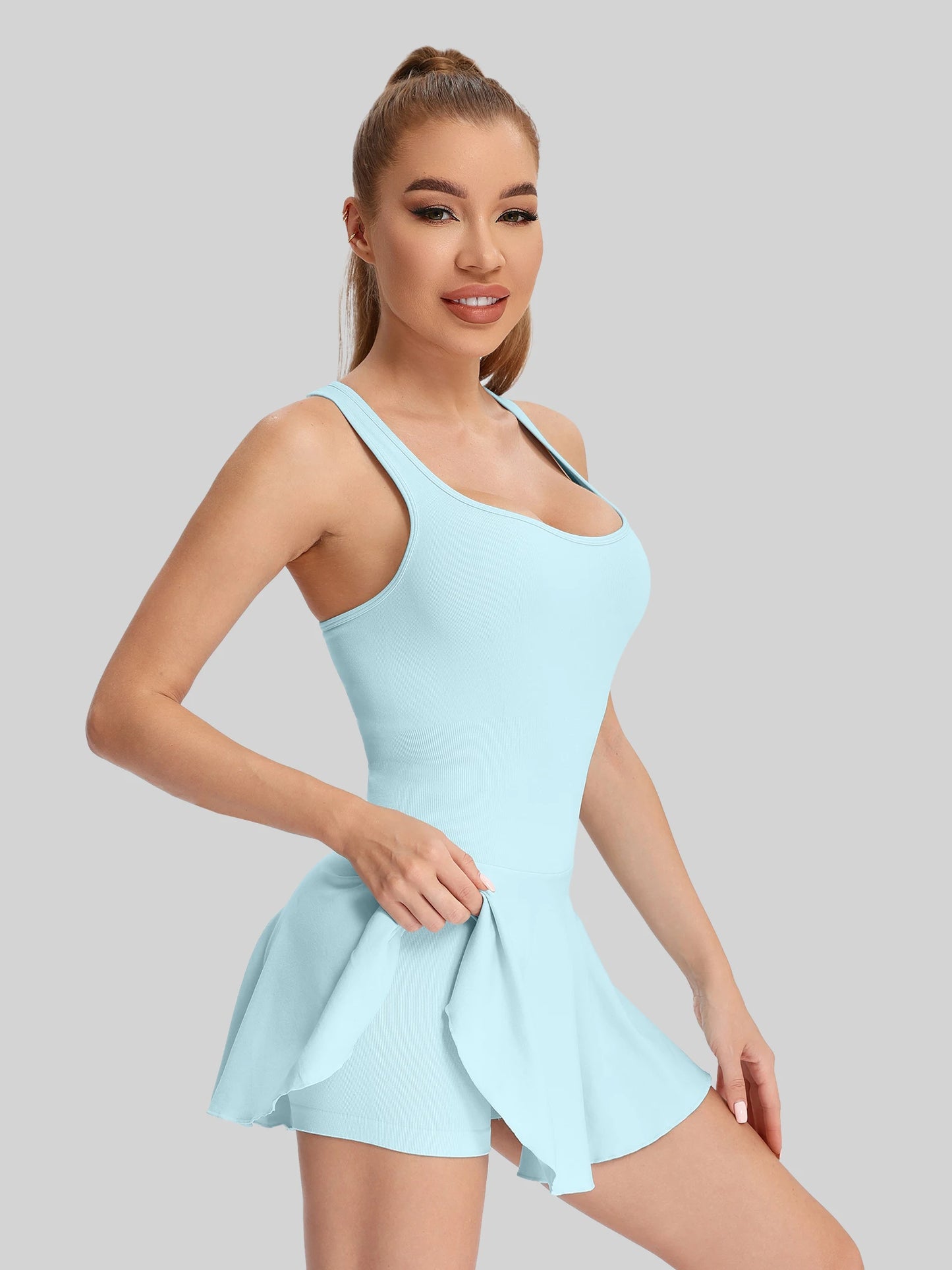 Halter Neck Tennis Dress With Sport Skort For Women