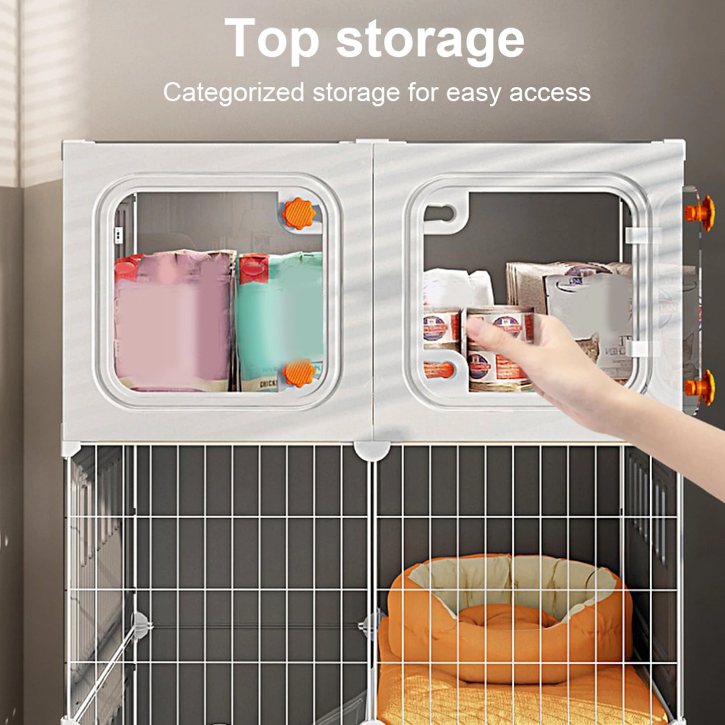 Indoor Metal Wire Cat Cage Enclosure With Storage Cube Bed