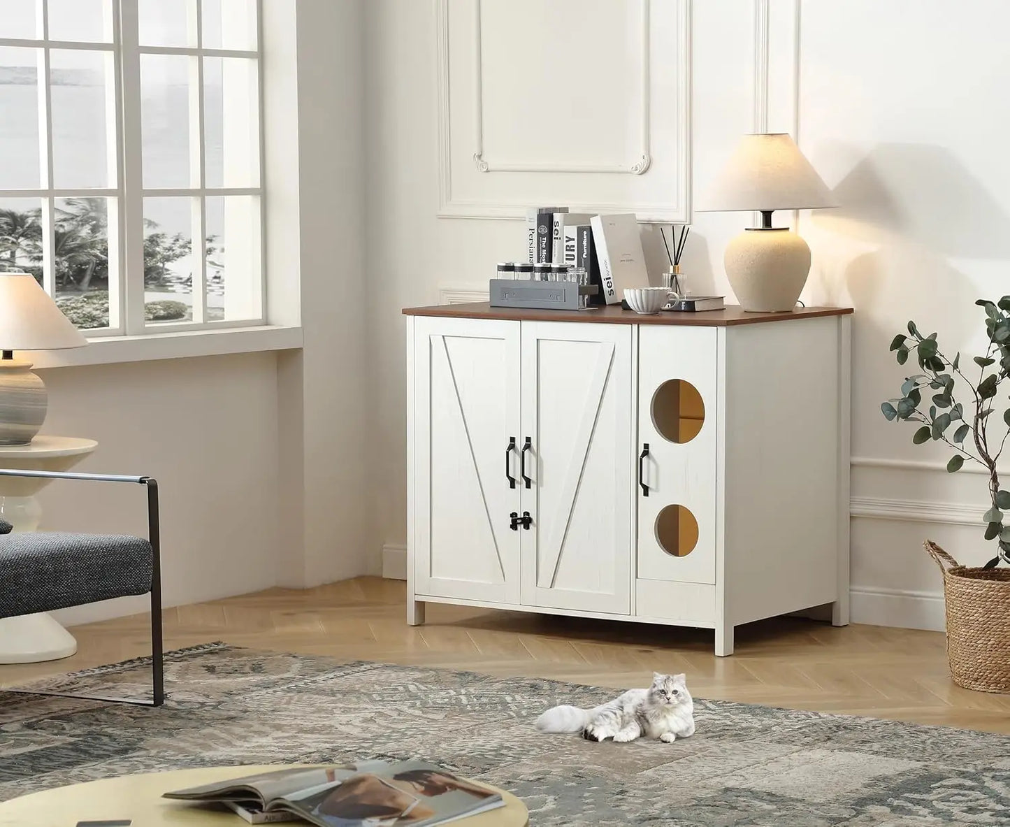 Dogproof Cat Litter Box Enclosure With LED Self Cleaning Cabinet