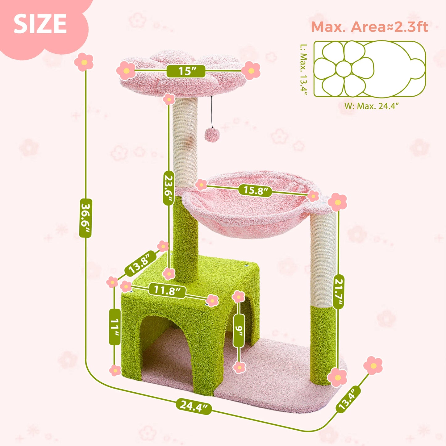 PETEPELA Flower Cat Tree With Metal Frame Hammock Scratching Posts