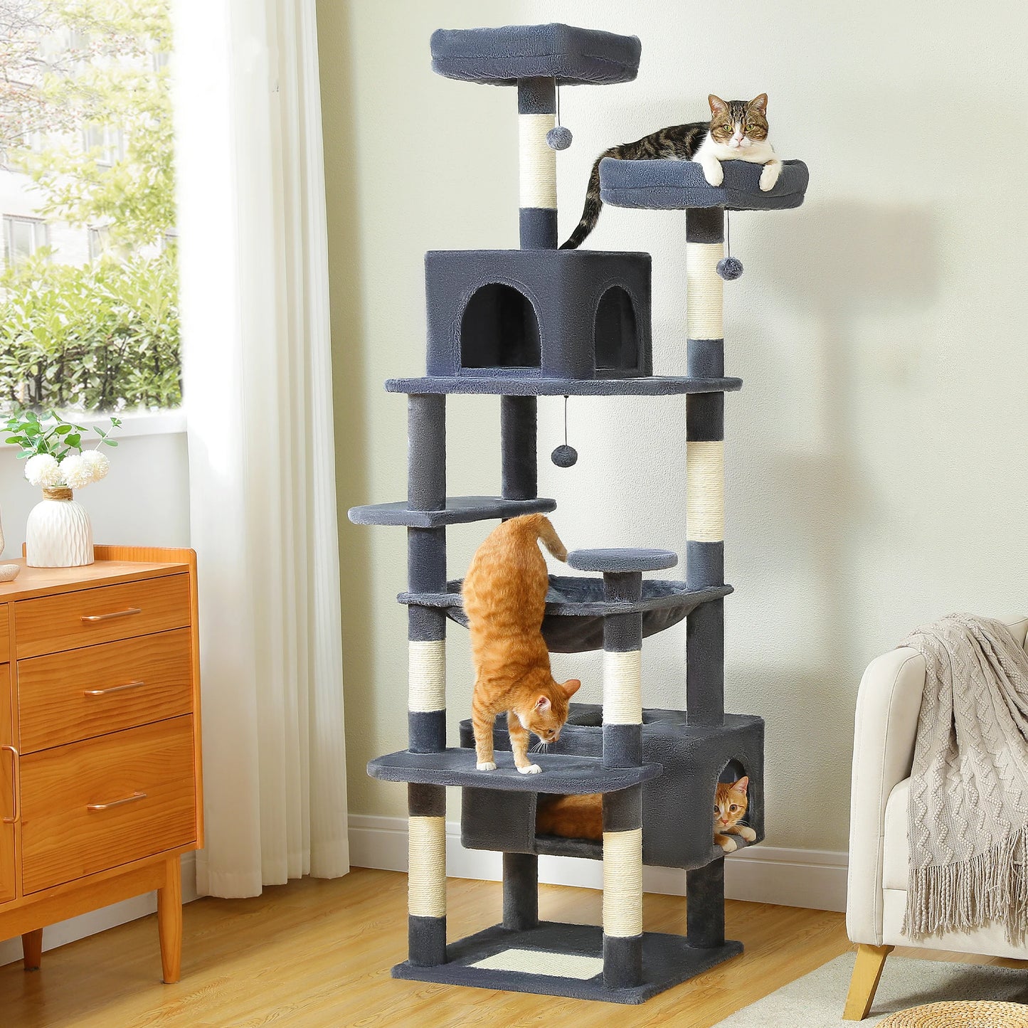 PEQULTI Multi Level Cat Tree With Scratching Posts And Hammock
