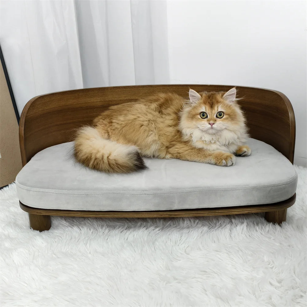Unique Elevated Pet Sofa Wood Small Dog Couch Bed with Cushion for Puppy Kitty