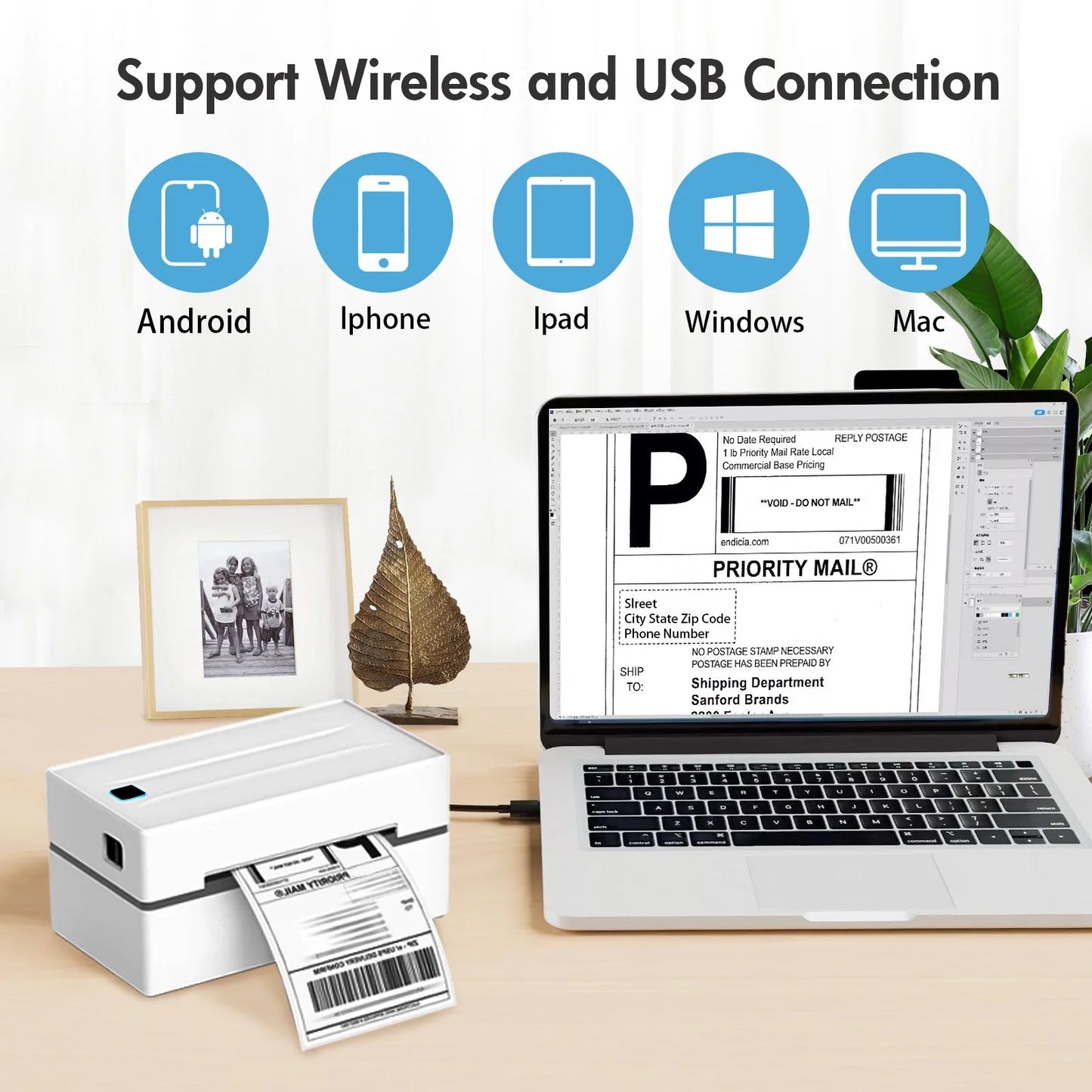 TakeYou Thermal Label Printer Portable No Ink Required 203DPI Bluetooth USB