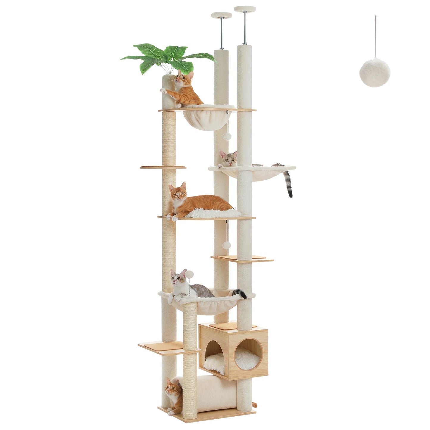 PAWZ Road Height Adjustable Cat Tree With Hammock Sisal Posts