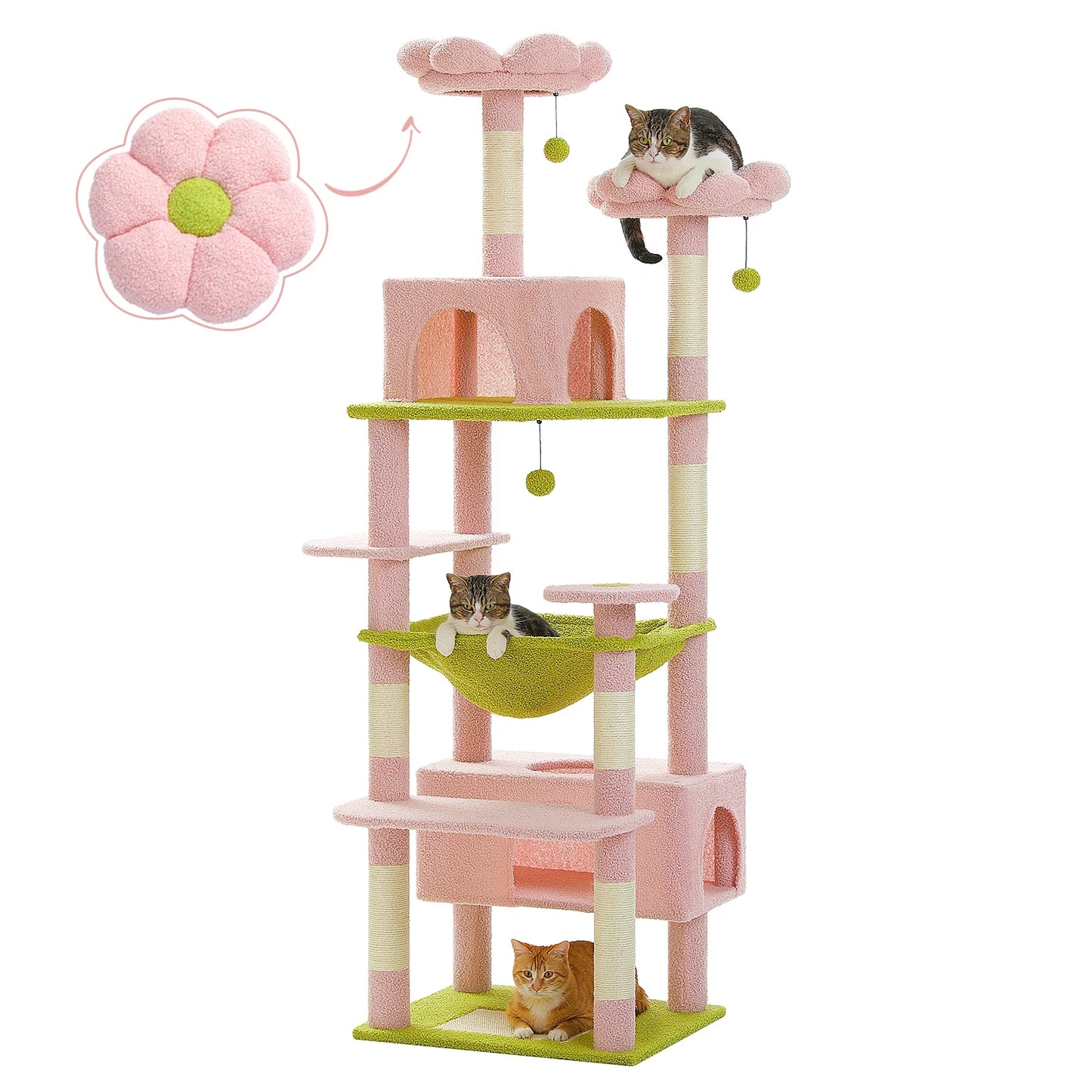 PEQULTI Multi Level Cat Tree With Scratching Posts And Hammock