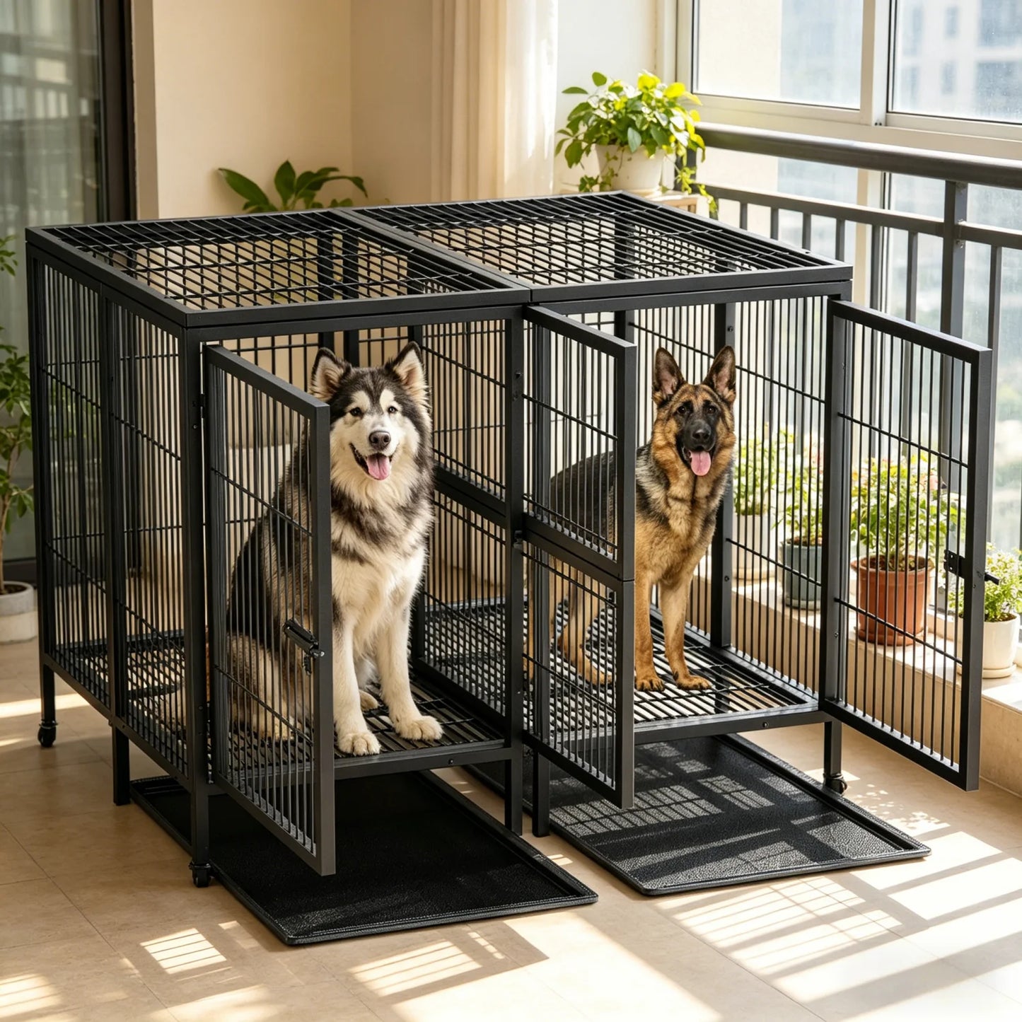 BINGOPAW Heavy Duty Metal Dog Cage With Tray Divider