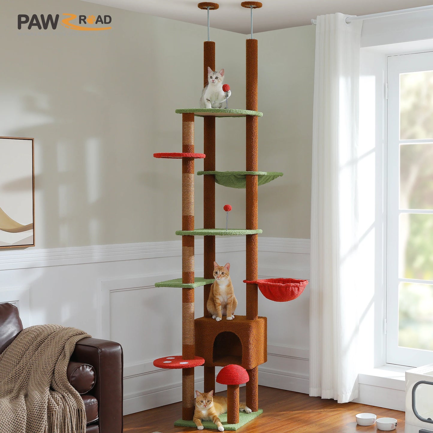 PAWZ Road Height Adjustable Cat Tree With Hammock Sisal Posts