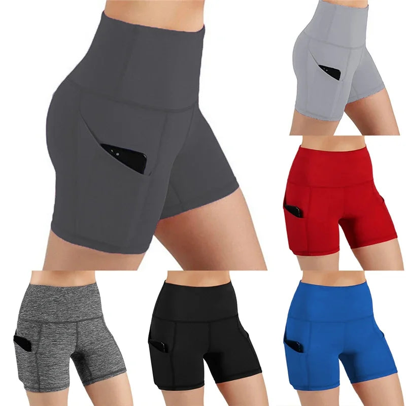 Women High Waist Yoga Shorts With Phone Pocket For Workout