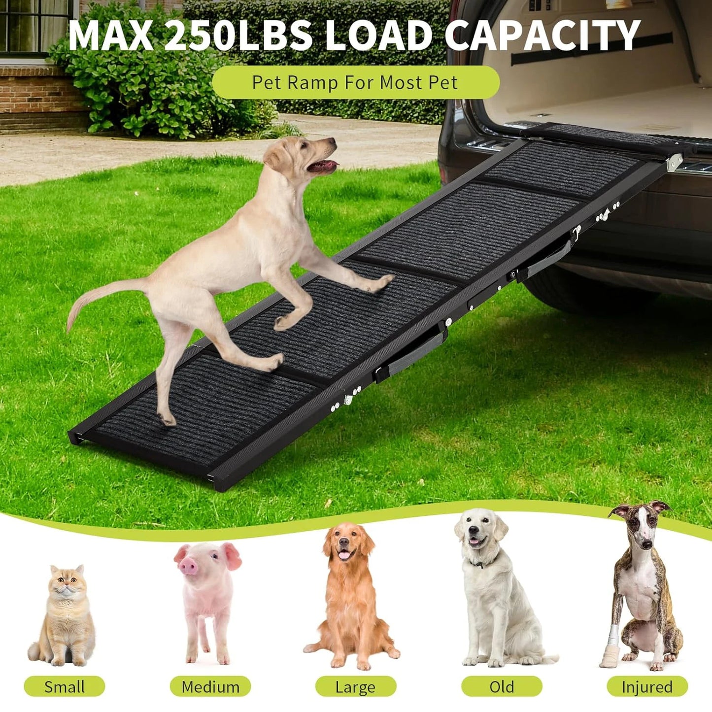 HiMISSD Upgraded Folding Dog Ramp For Cars Non Slip 250LBS