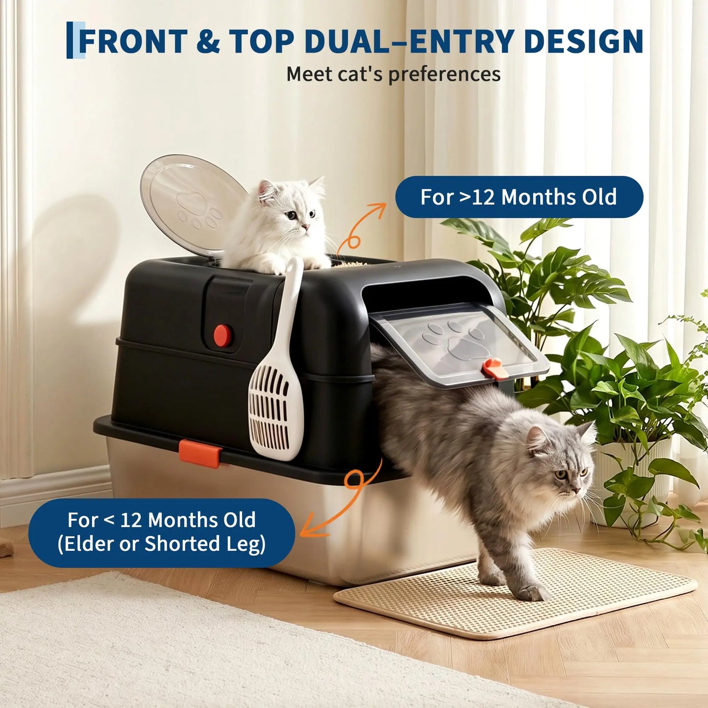 Studyset Enclosed Stainless Steel Cats Litter Box With Front Entry And Scoop