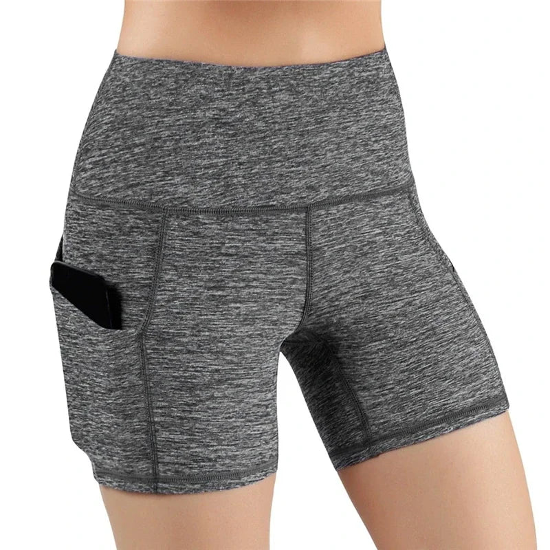 Women High Waist Yoga Shorts With Phone Pocket For Workout