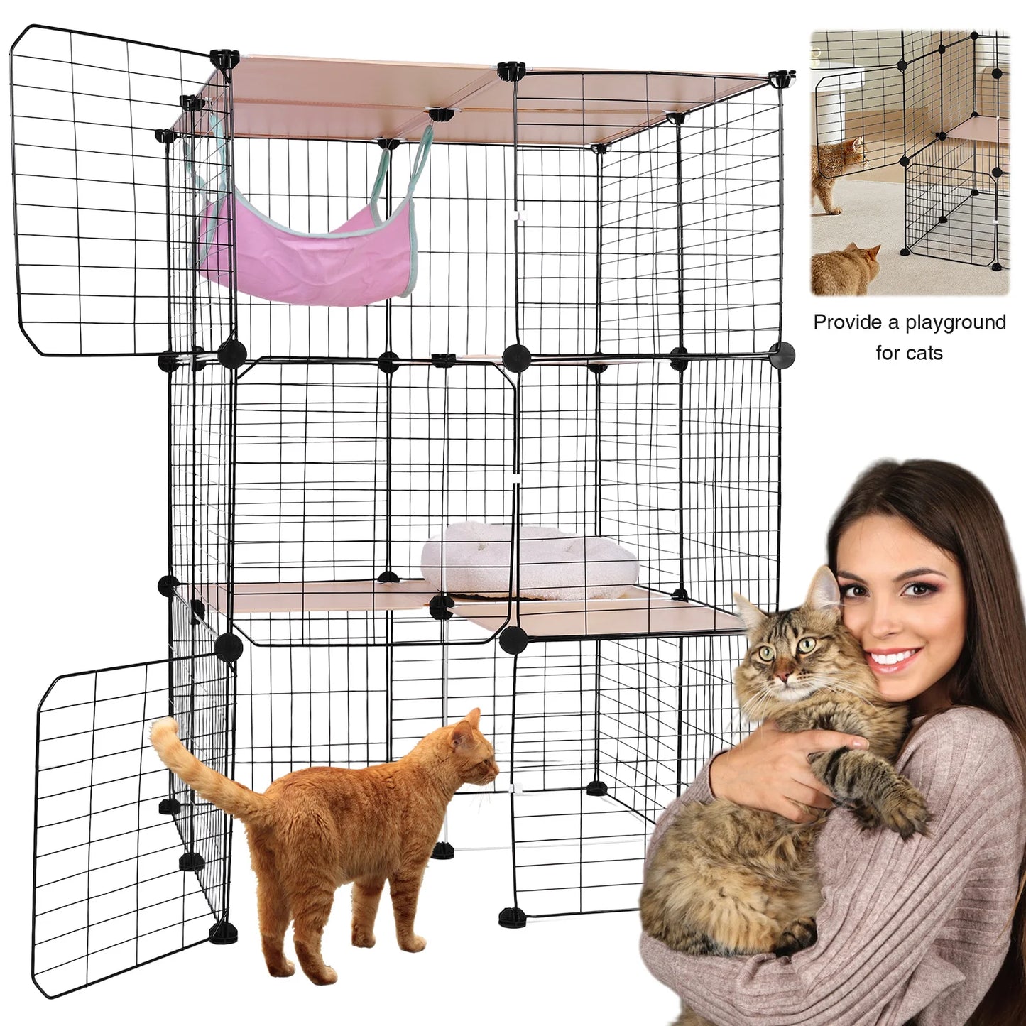 Detachable 3 Tier Cat Cage With Hammock Bed Indoor Use
