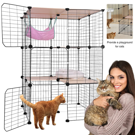 Detachable Cat Cage With Hammock And Bed 3-Tier Indoor Kennel