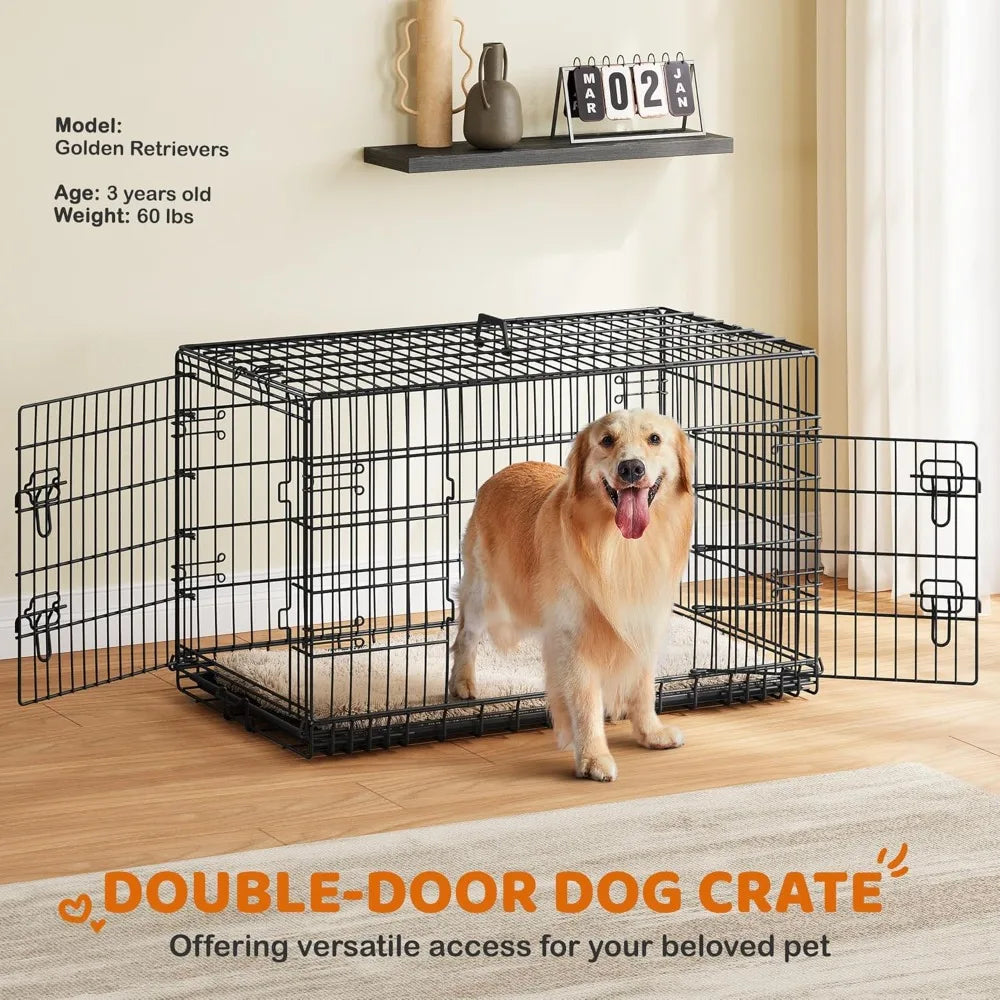 Collapsible Double Door Dog Crate With Divider And Removable Tray