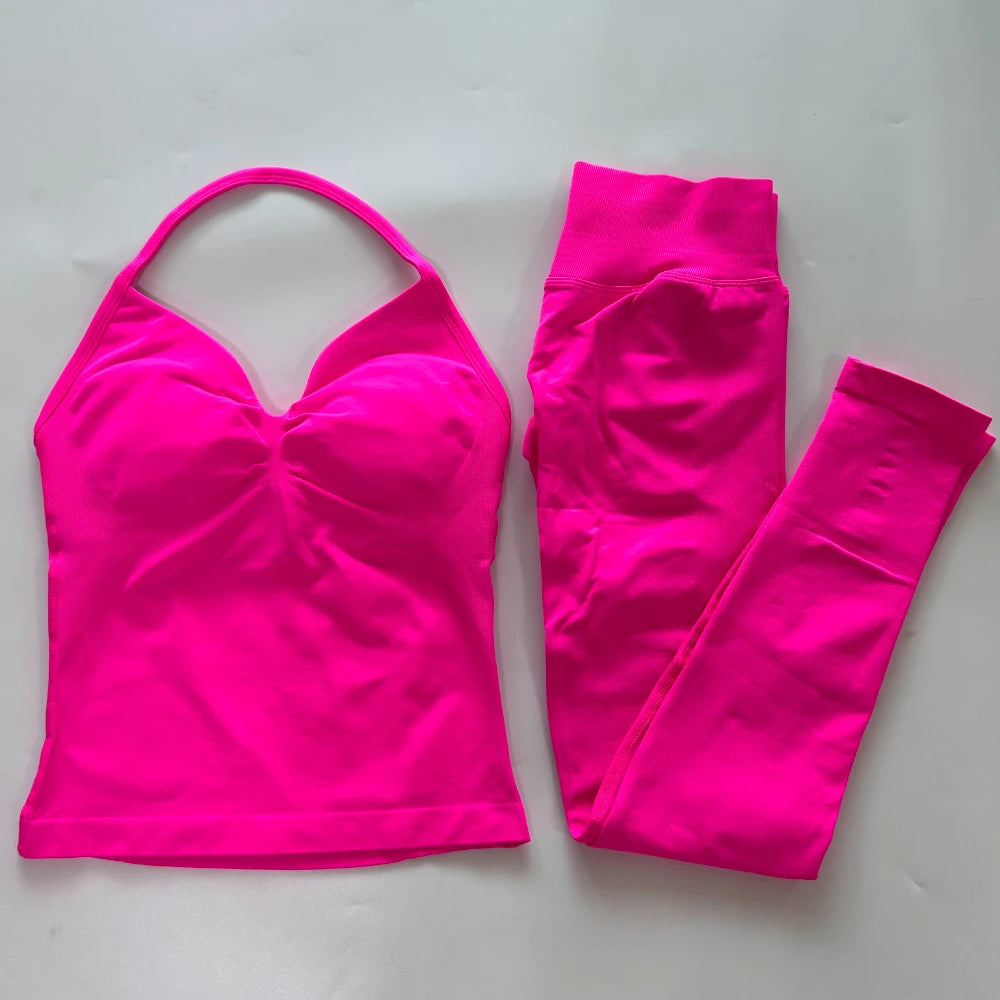 No Logo Seamless Gym Set For Women High Waist Leggings