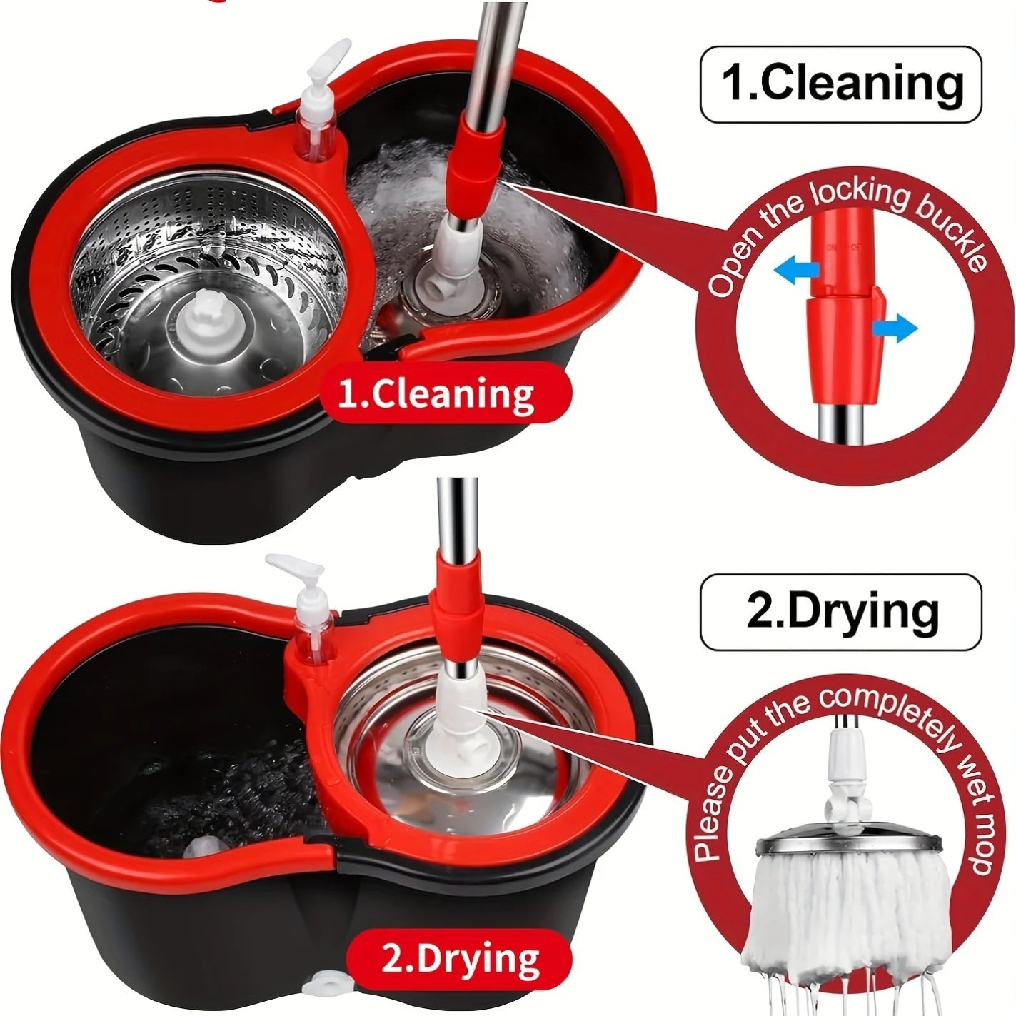 SHFY Heavy Duty Spin Mop and Bucket System 360 Rotation