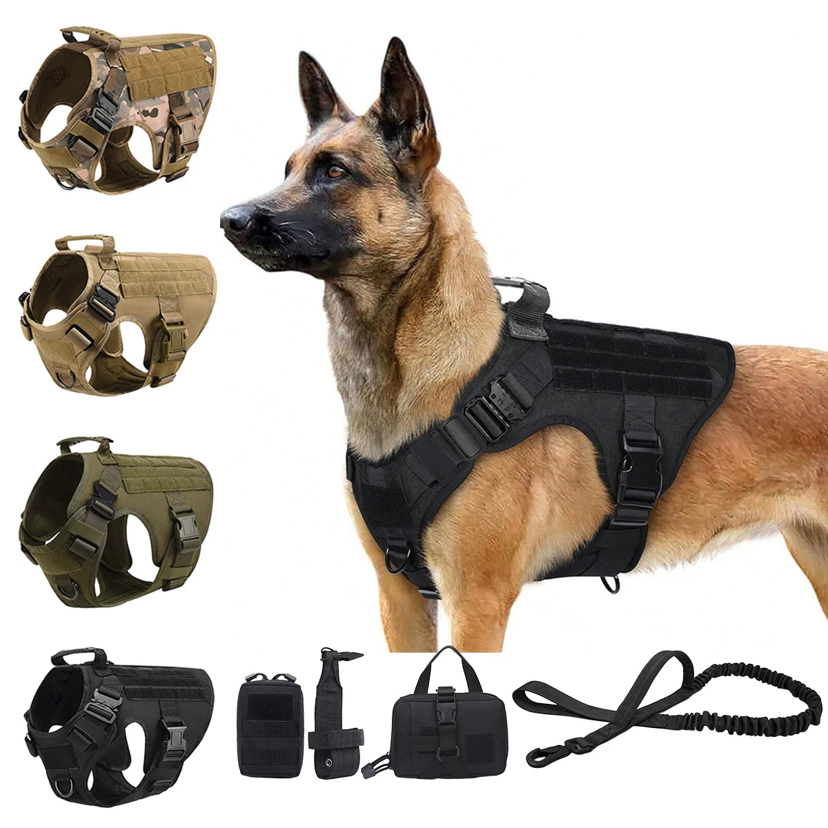 Tactical Dog Harness Vest With Molle Pouches For German Shepherd Training