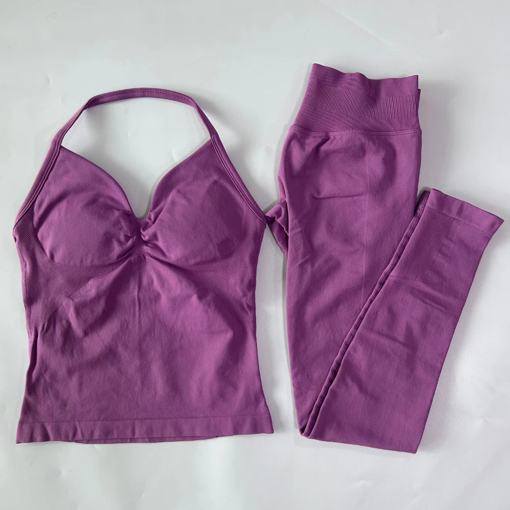 No Logo Seamless Gym Set For Women High Waist Leggings