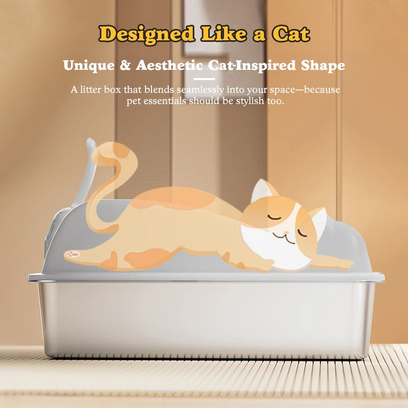 Stainless Steel Cat Litter Box With Lid For Big Cats