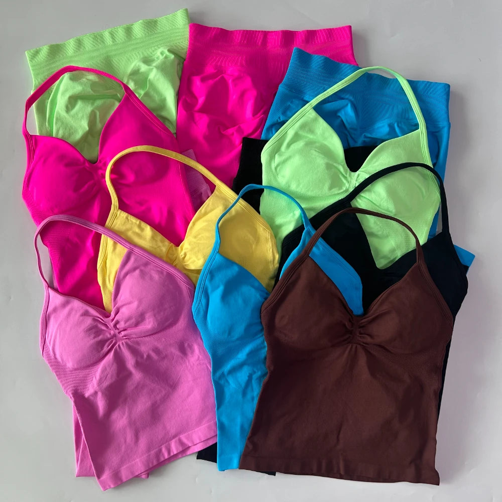 No Logo Seamless Gym Set For Women High Waist Leggings