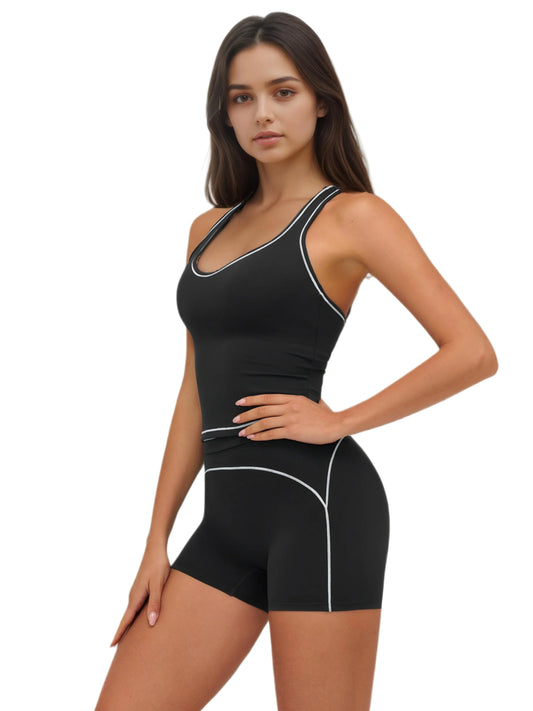 Airila 2-Piece Yoga Set | Racing Vest & Shorts | Removable Pads & 4-Way Stretch