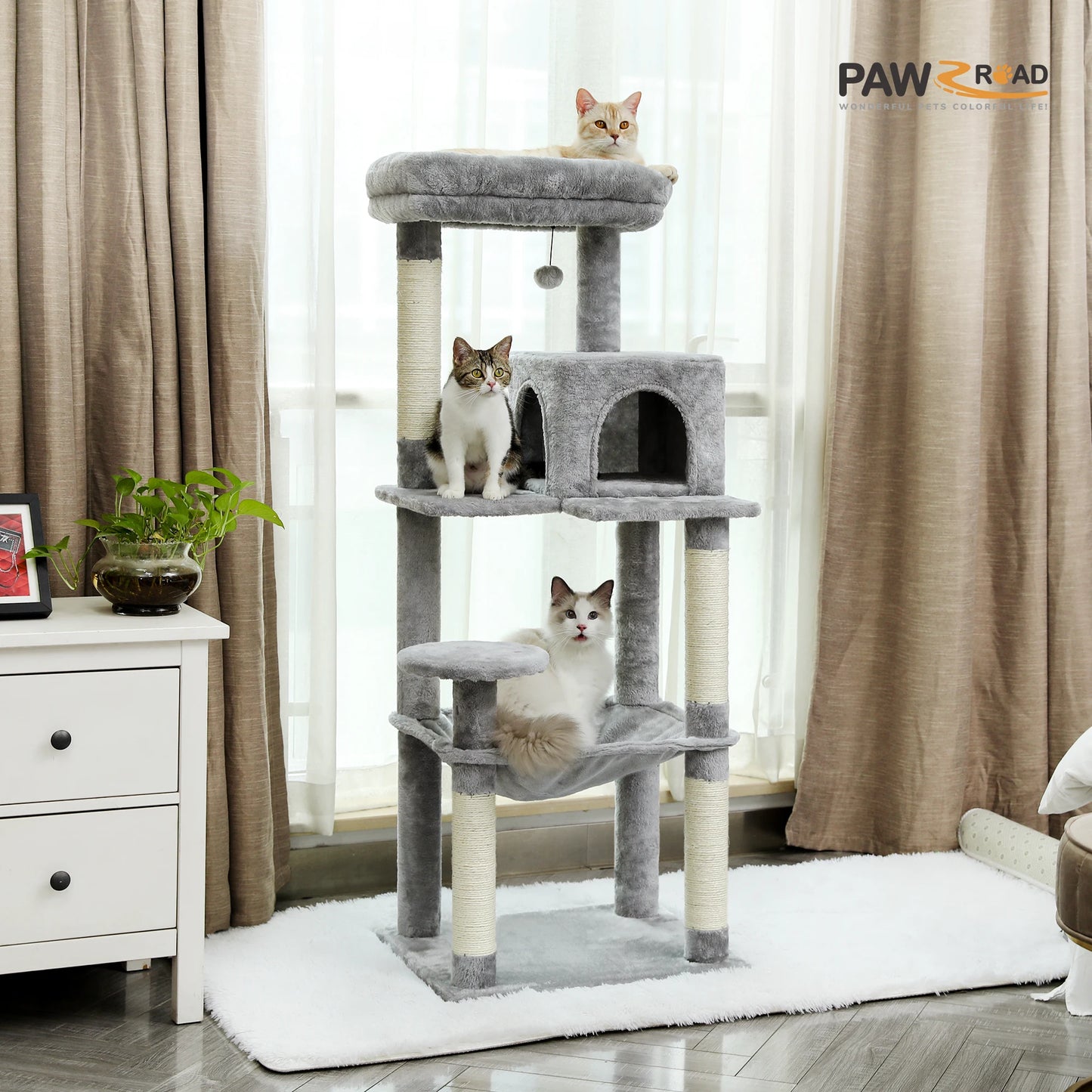 PAWZ Road Five-Level Cat Tree With Hammock And Scratching Posts