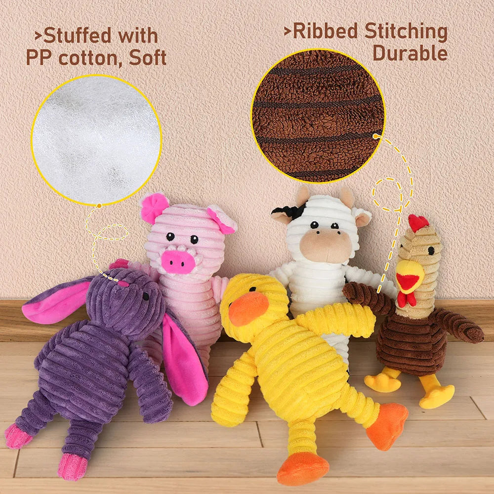 Five Pack Plush Dog Toys Squeaky Assorted Value Bundle