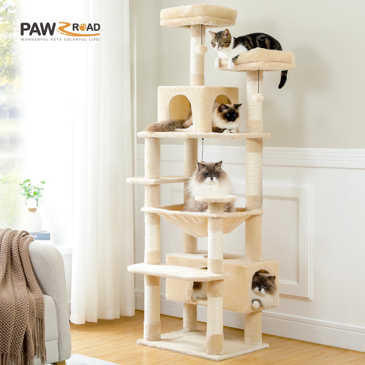 PEQULTI Multi Level Cat Tree With Scratching Posts And Hammock