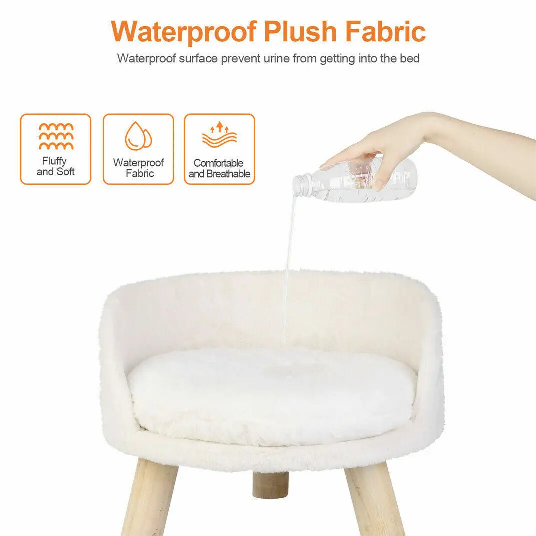 Soft Plush Cat Bed With Wooden Legs For Small Pets