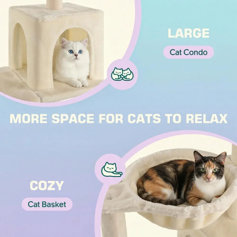 XMSJ Indoor Cat Tree Multilevel Tower With Sisal Posts Condo