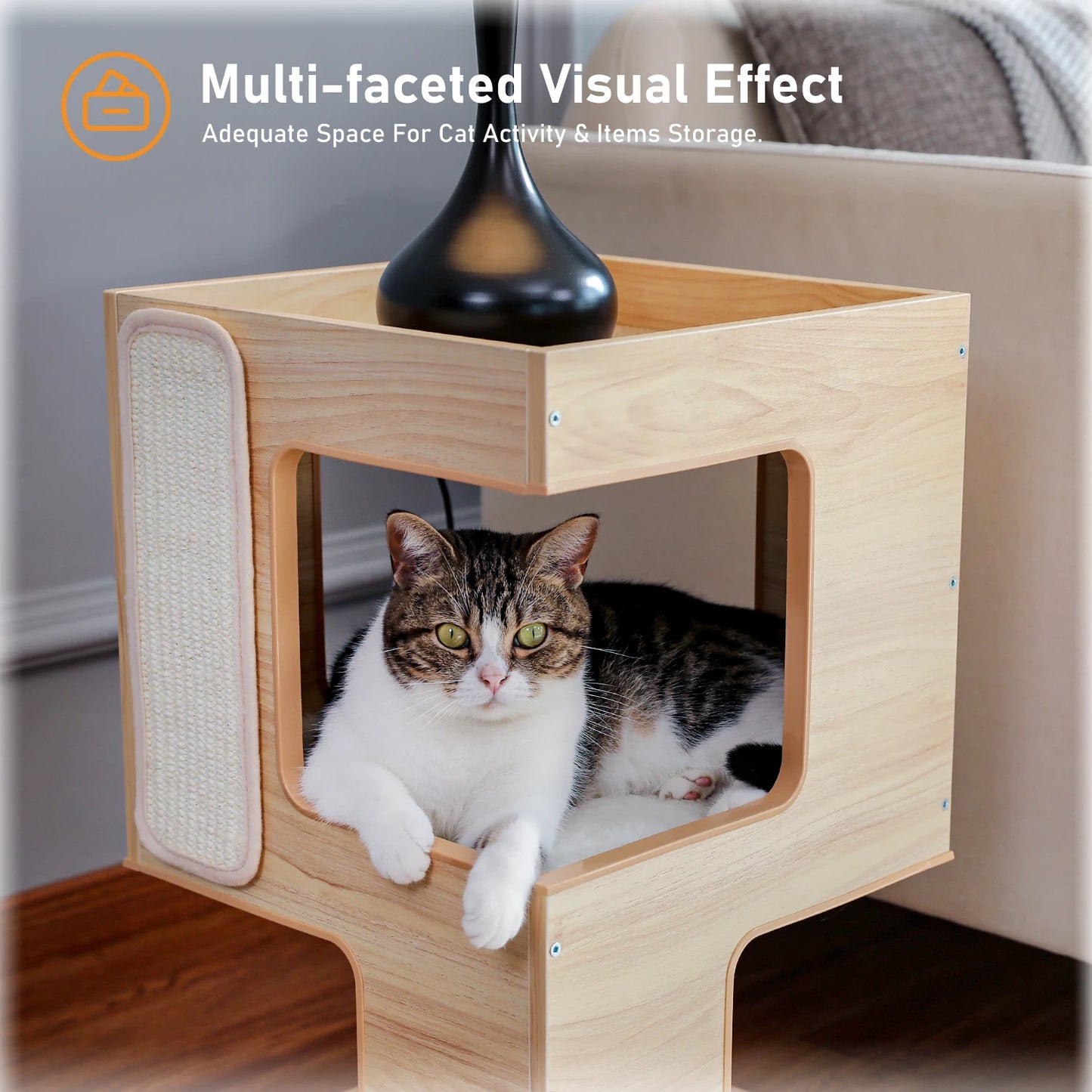 PAWZ Road Wood Cat Condo House With Scratching Pad Included