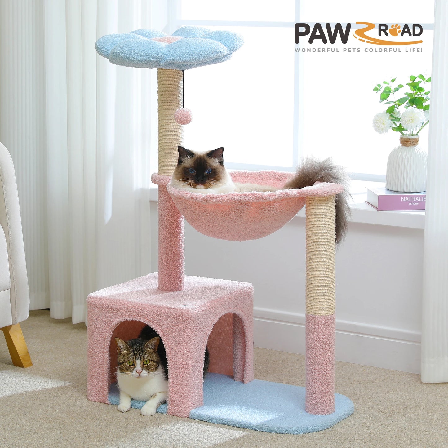 PETEPELA Flower Cat Tree With Metal Frame Hammock Scratching Posts