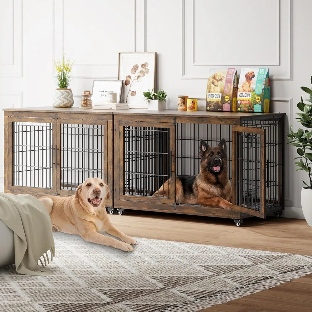 Engineered Wood Dog Crate Furniture With Cushion Set Of 2