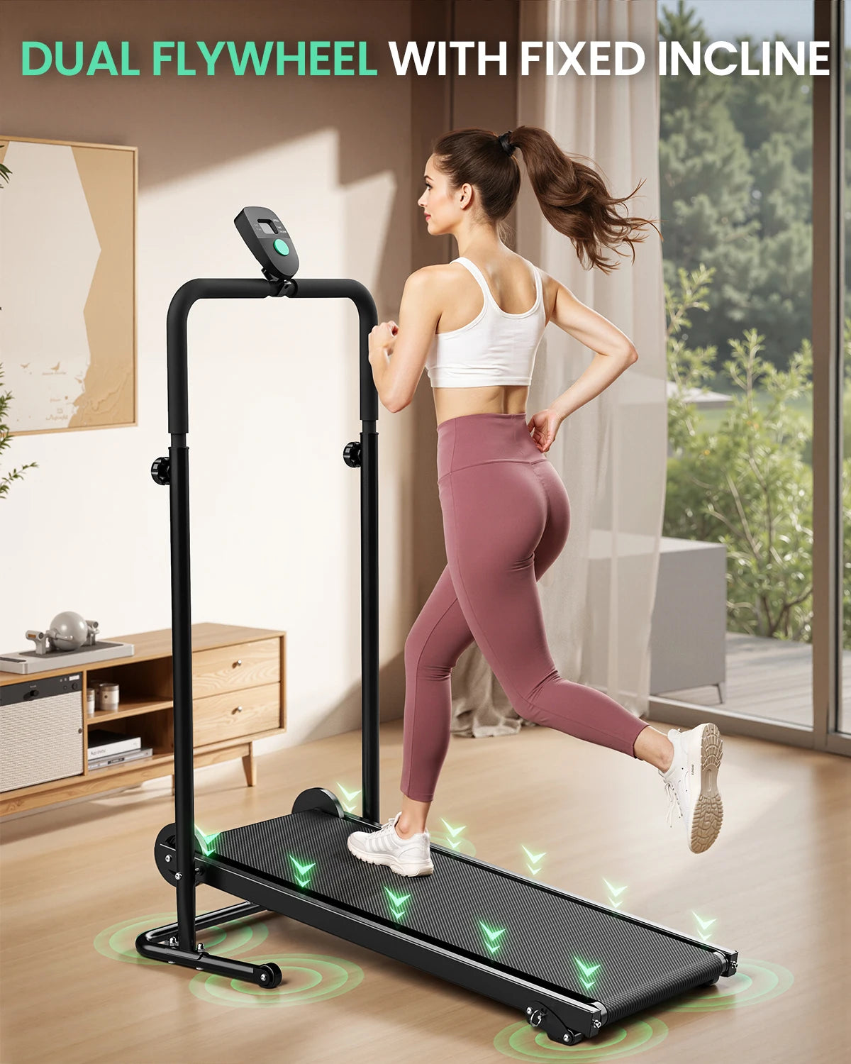 Motorless Treadmill With Dual Flywheels And LCD Monitor