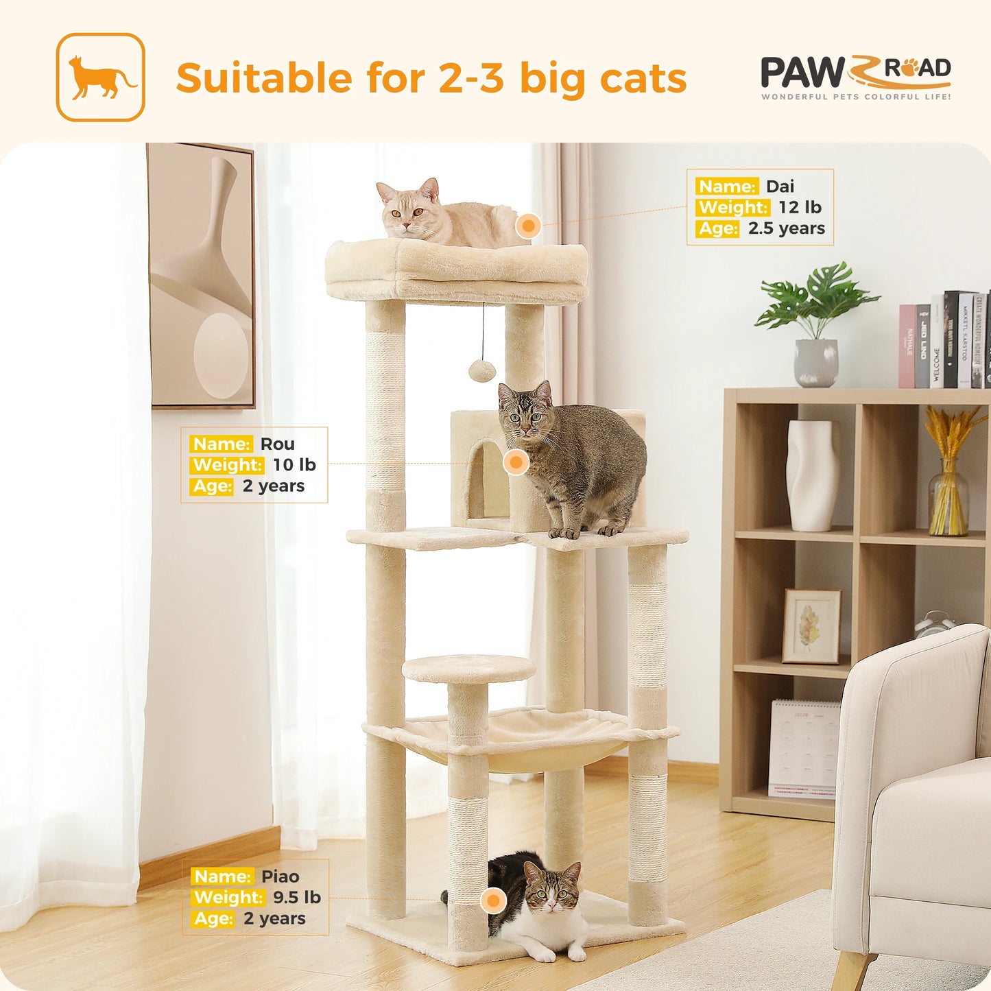 PAWZ Road Five-Level Cat Tree With Hammock And Scratching Posts