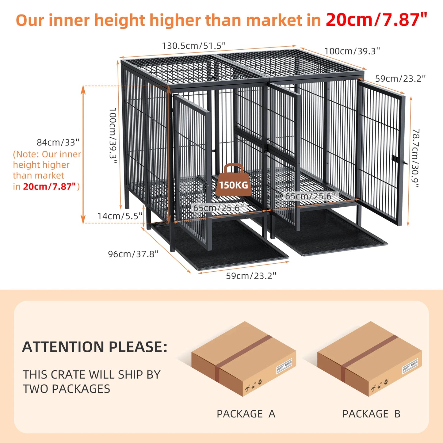 BINGOPAW Heavy Duty Metal Dog Cage With Tray Divider