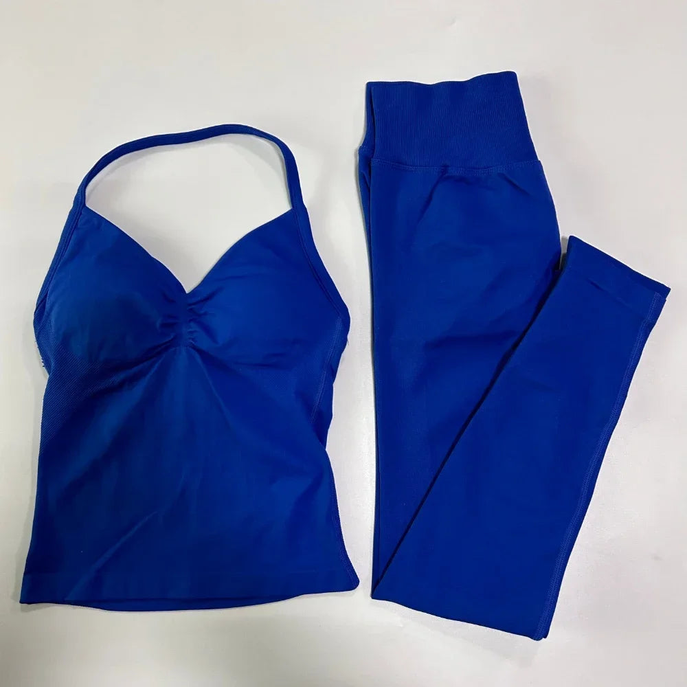 No Logo Seamless Gym Set For Women High Waist Leggings