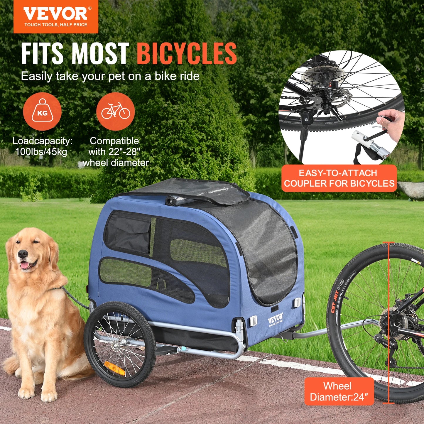 Dog Bike Trailer Carrier Collapsible With Reflectors