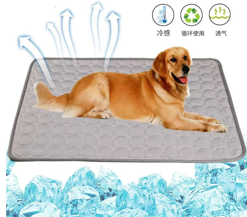 Dog Cooling Mat Portable Ice Silk Bed For Pets Indoors