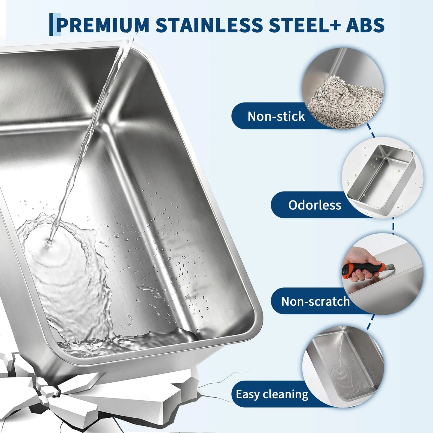 Studyset Enclosed Stainless Steel Cats Litter Box With Front Entry And Scoop