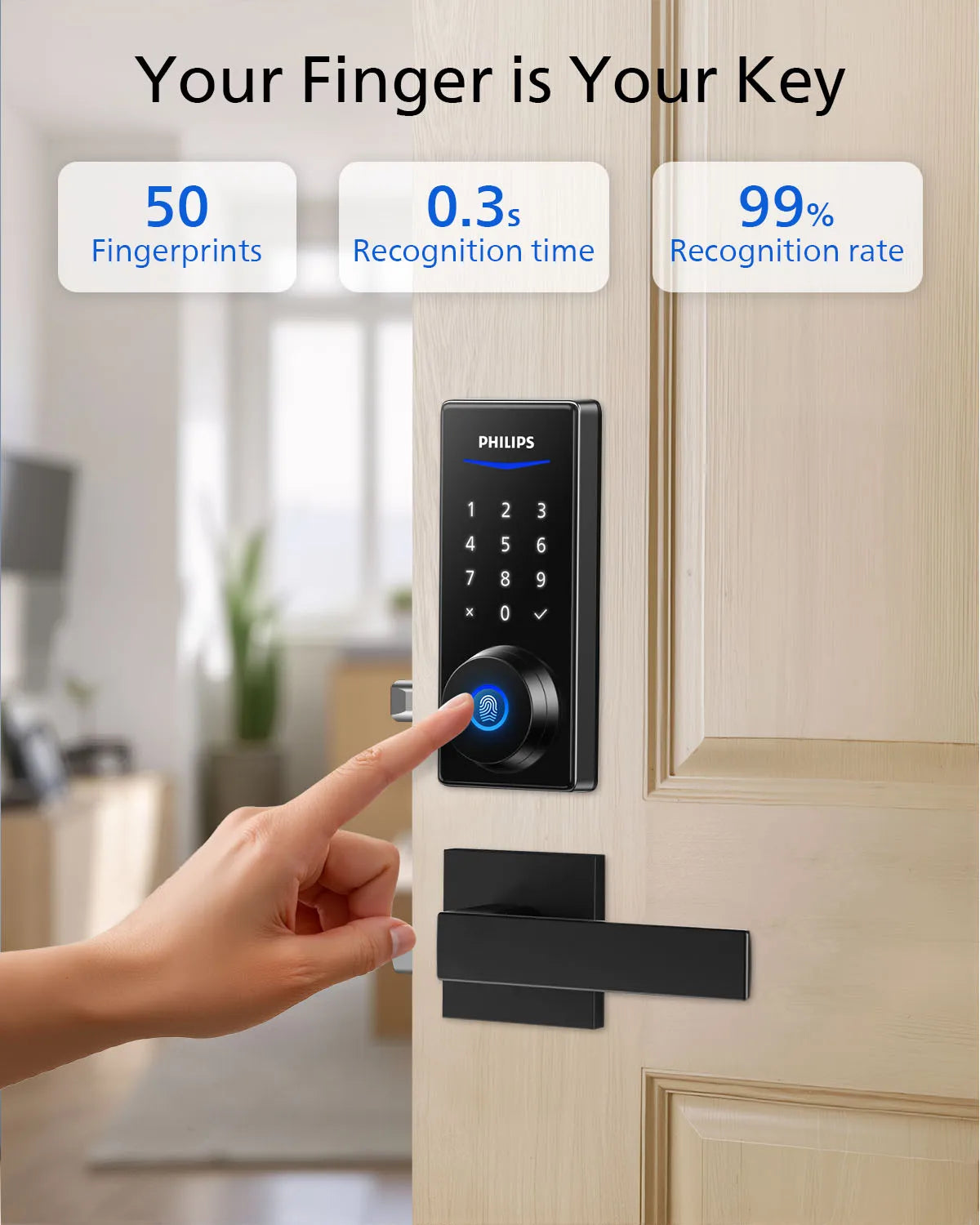 Philips Fingerprint Smart Lock, APP Control, Keyless Entry Door Lock, Auto-Lock, 9-Month Long Battery