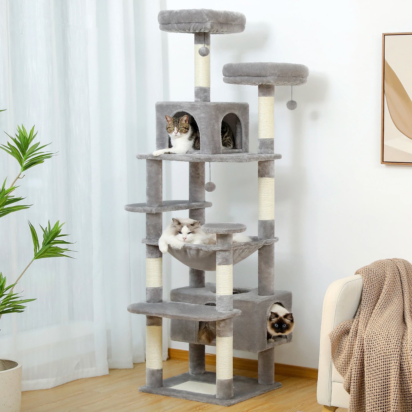 PEQULTI Multi Level Cat Tree With Scratching Posts And Hammock