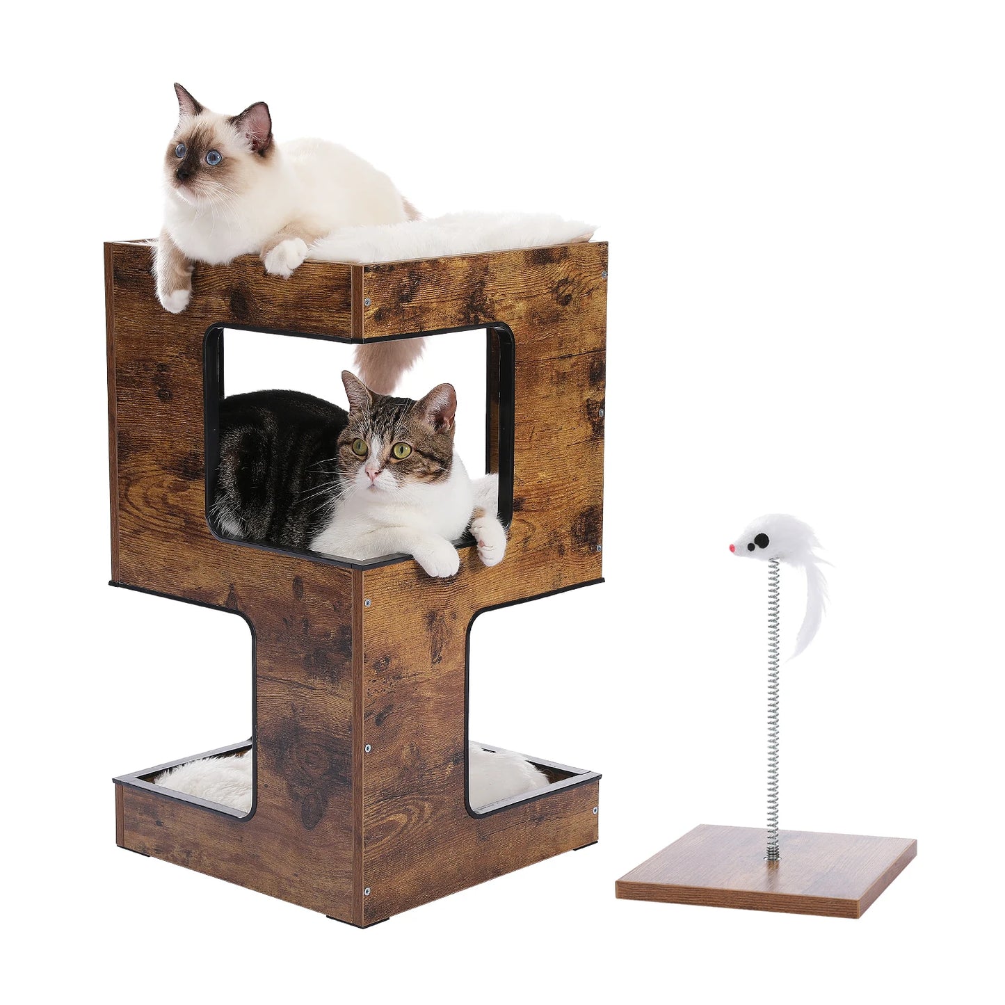 PAWZ Road Wood Cat Condo House With Scratching Pad Included