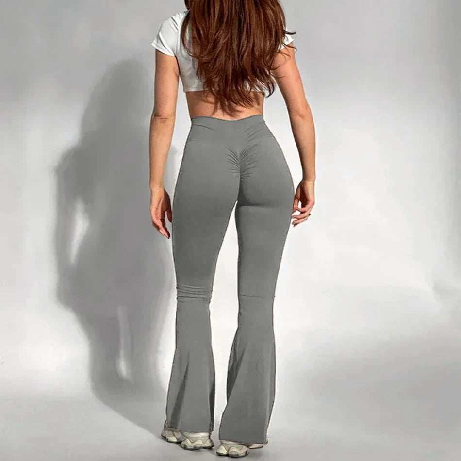 Women's High Waisted Tummy Control Yoga Trousers Wide-Leg With Pockets