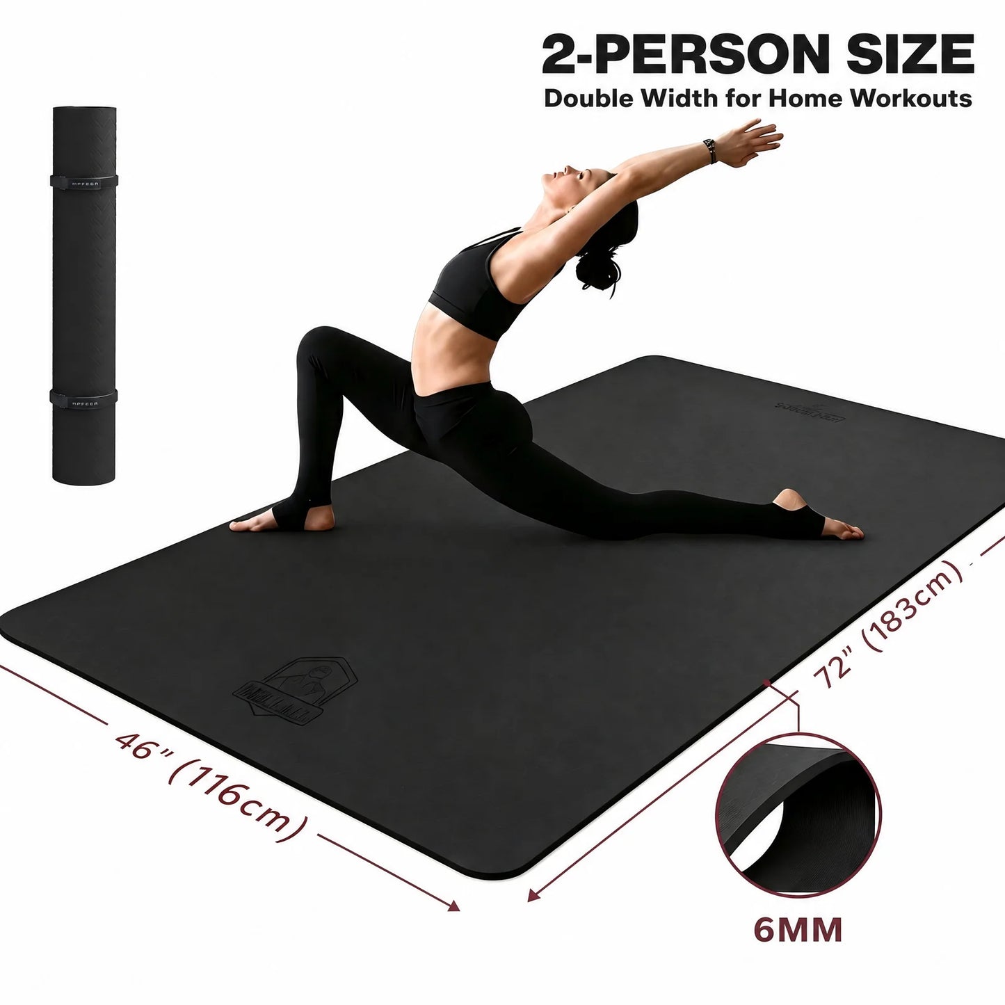 HAPBEAR Extra Large Yoga Mat,48×72 Inch 6mm/8mm Thick TPE Mat,Double-Sided Non-Slip Extra Wide Fitness Mat,Portable Exercise Mat with Storage Bag & Straps for Yoga Pilates Home Gym Full-Body Workouts