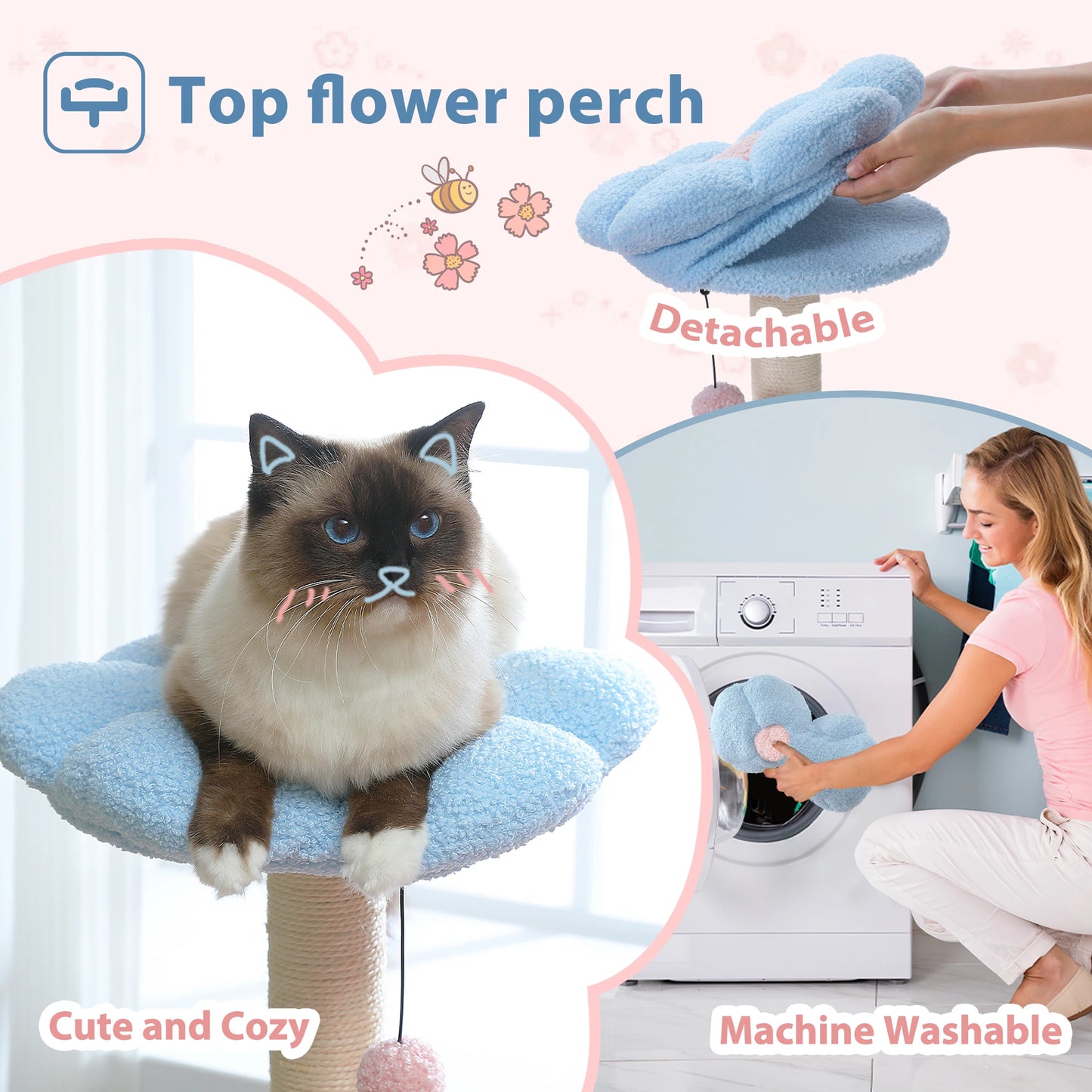 PETEPELA Flower Cat Tree With Metal Frame Hammock Scratching Posts