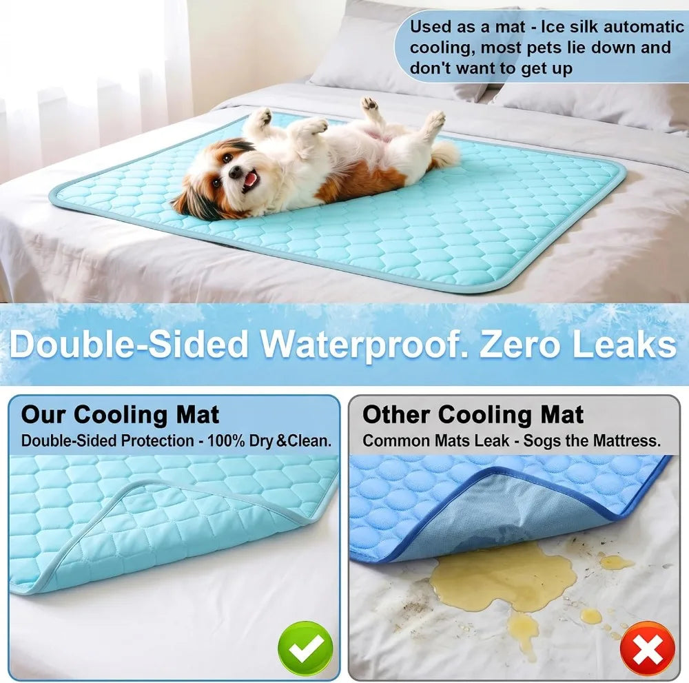 Dog Cooling Mat Waterproof Reversible Ice Silk For Sofa Bed Crate Car