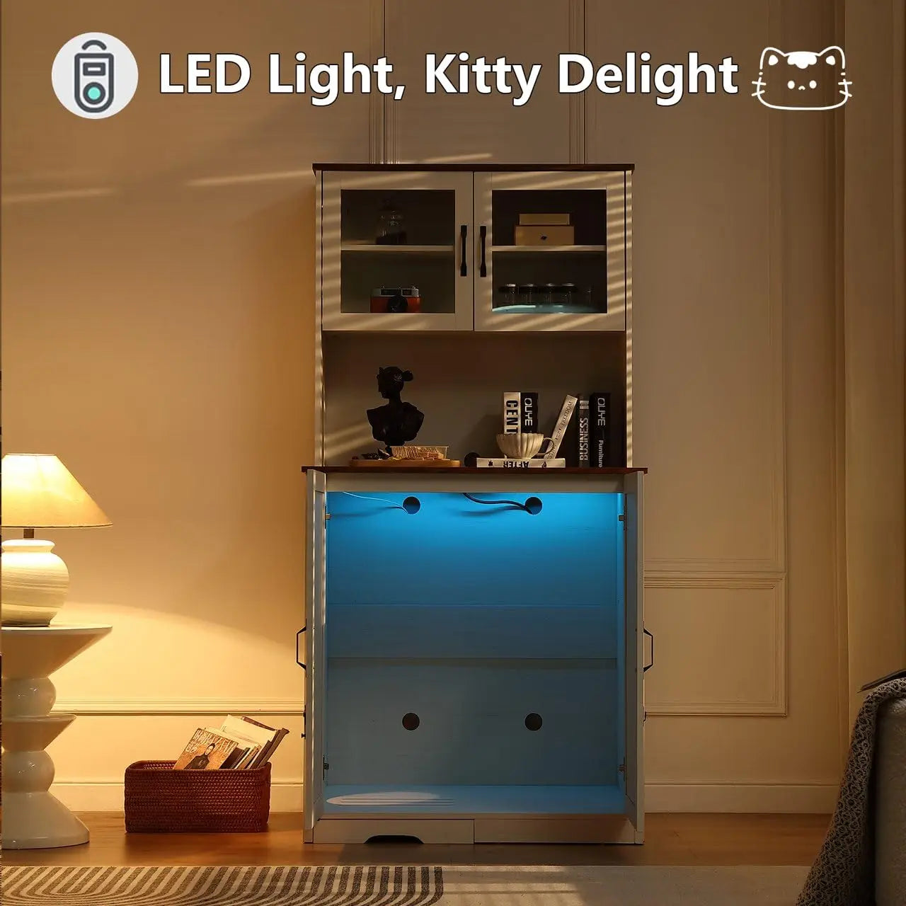 Dogproof Cat Litter Box Enclosure With LED Self Cleaning Cabinet