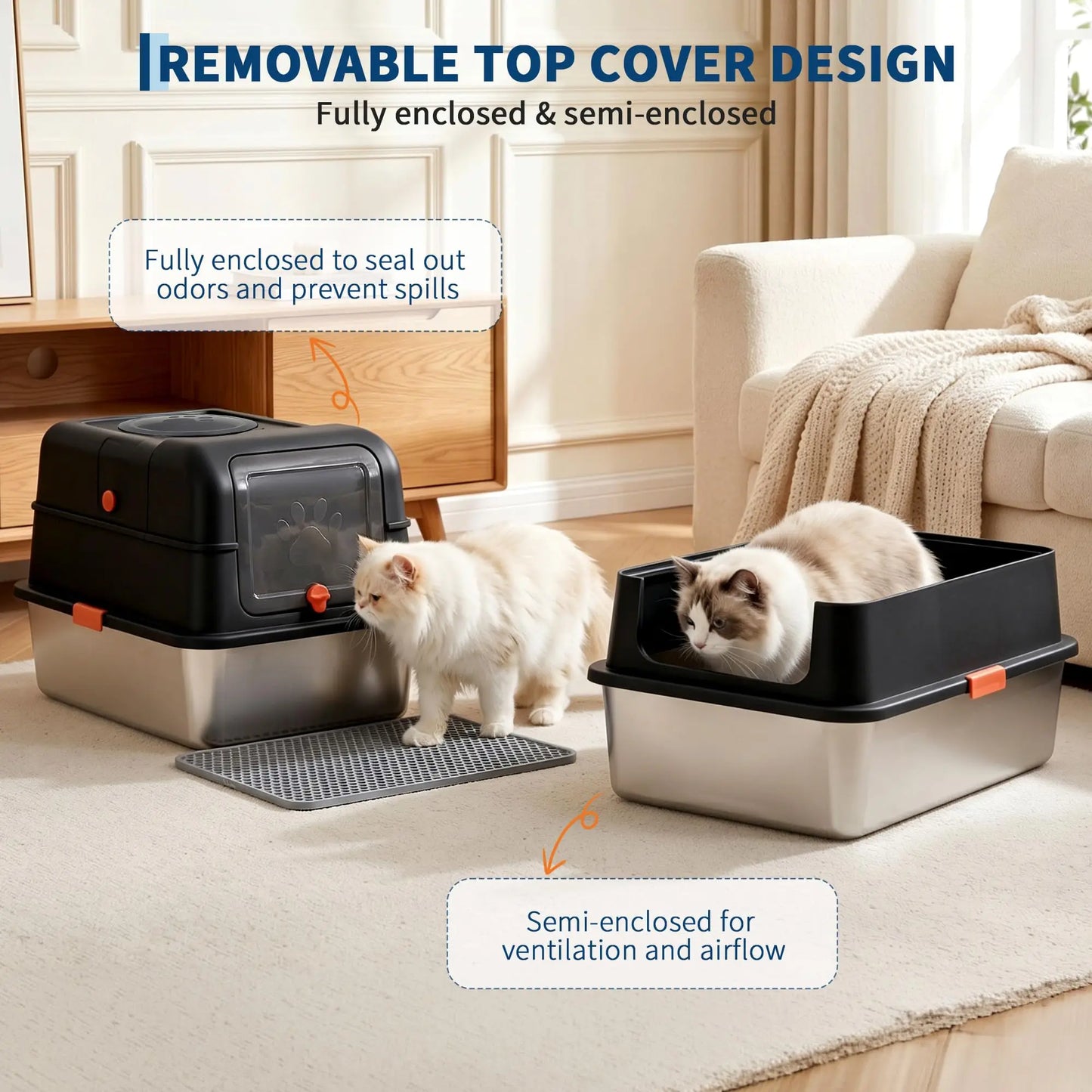Studyset Enclosed Stainless Steel Cats Litter Box With Front Entry And Scoop