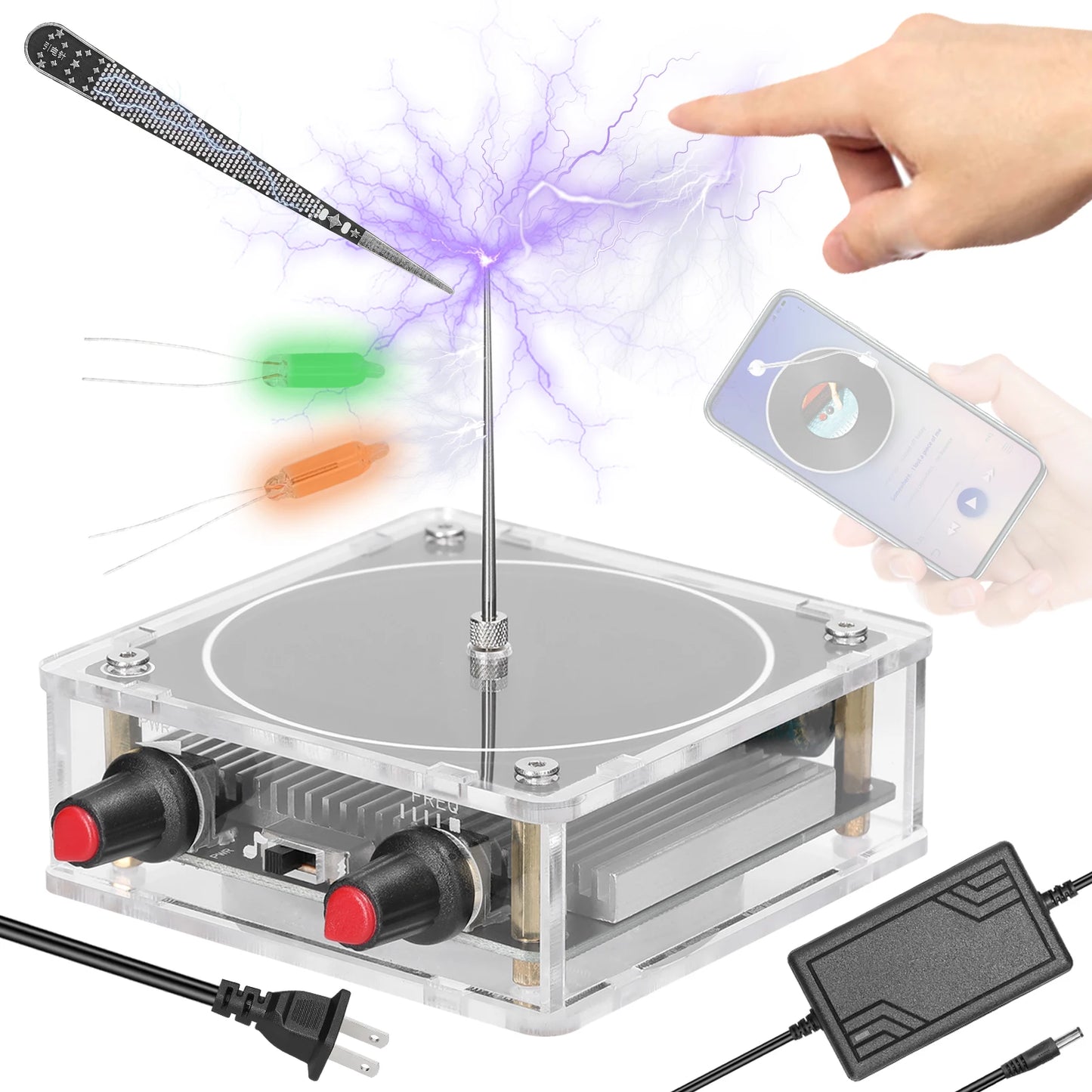 Portable Handheld Tesla Coil Speaker Bluetooth Artificial Lightning Generator